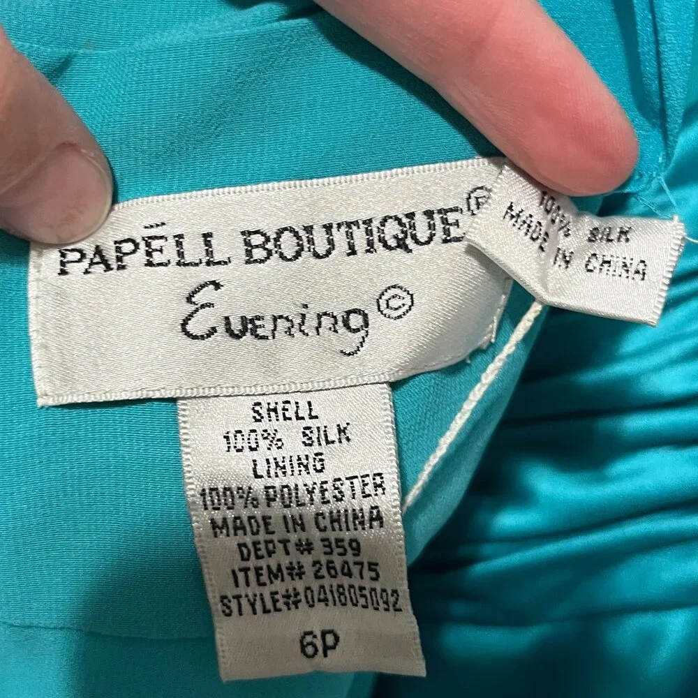Papell Boutique Silk Halter Babydoll Dress 6P Blue Y2K Fairy Mermaid Gala HOCO